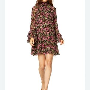 MISA LA Floral Chiffon Dress - Pink and Black